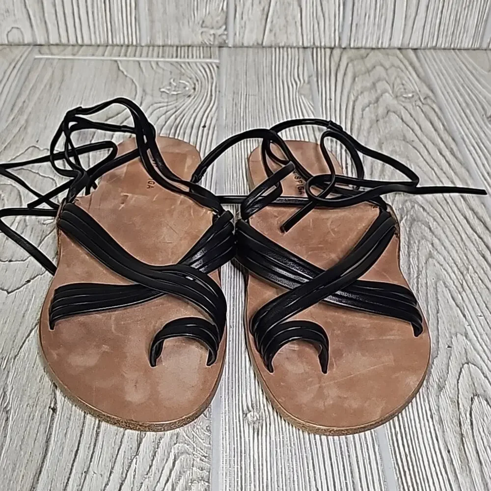 Via Spiga Allegra Ankle Wrap Black Leather Sandals Womens Size 6.5 New